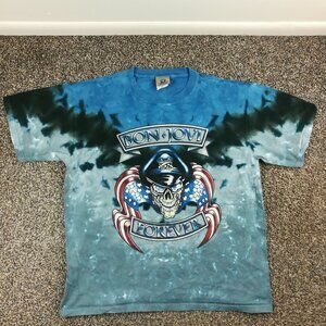 Vintage Liquid Blue Bon Jovi T-Shirt Forever Tour 2006 Tie Dye Mens Medium